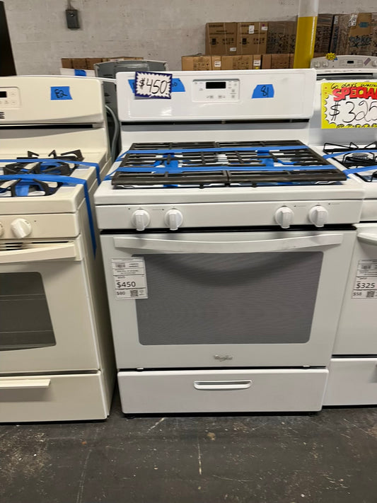 Whirlpool white gas propane range 4 burner bake broil 30" Refurbished #GR384AB