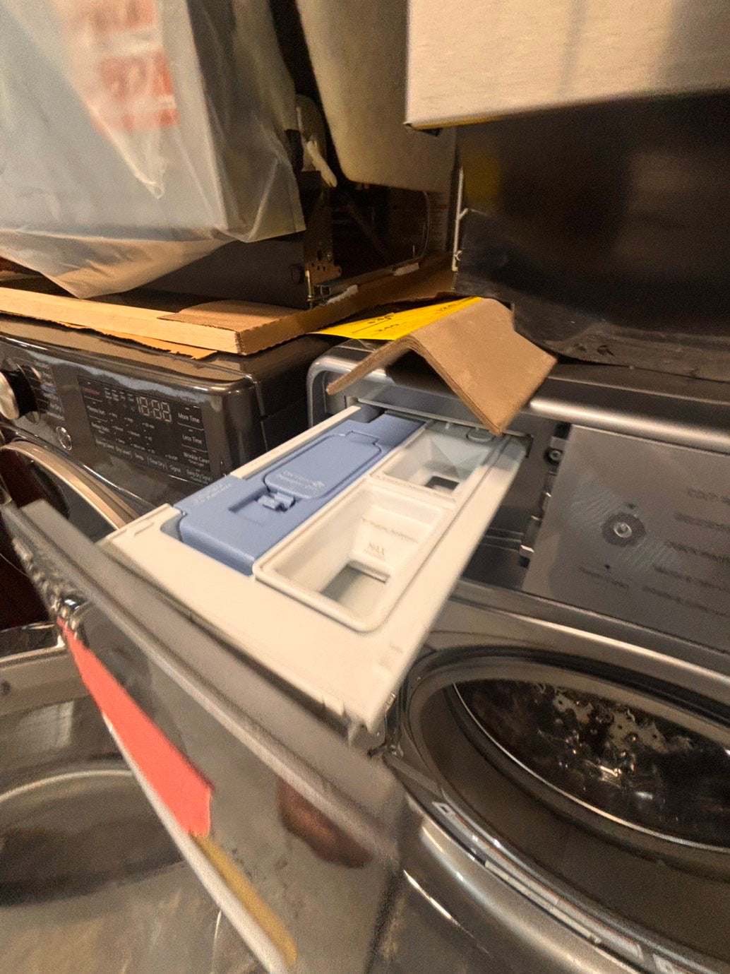 >*SALE🔥used- refurbished whirlpool front load electric 220v dryer & washer large  capacity with pedestals in silver color 27” #WSS8KV7B