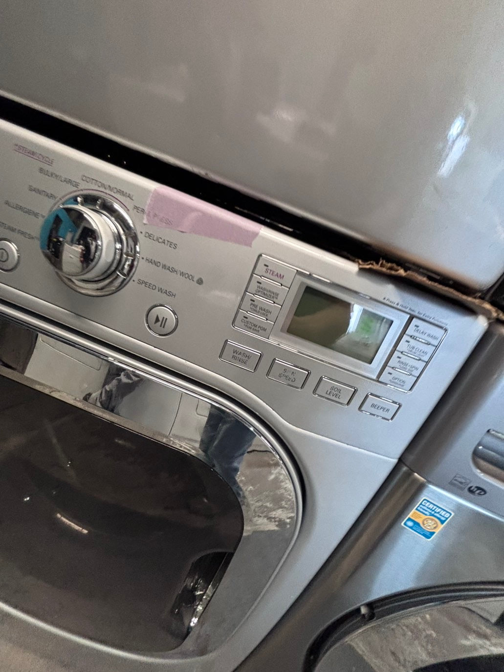 >*LG GAS  washer large capacity& dryer steam set front load stackable or side by side gray 27” in used-Refurbished #SFLG9B6ET