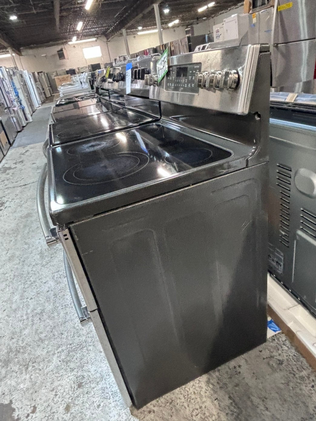 >*GE glass top double oven convection electric range 220v 5 burner stainless steel warm zone bake broil Refurbished fast boil 30" #ELPT16B