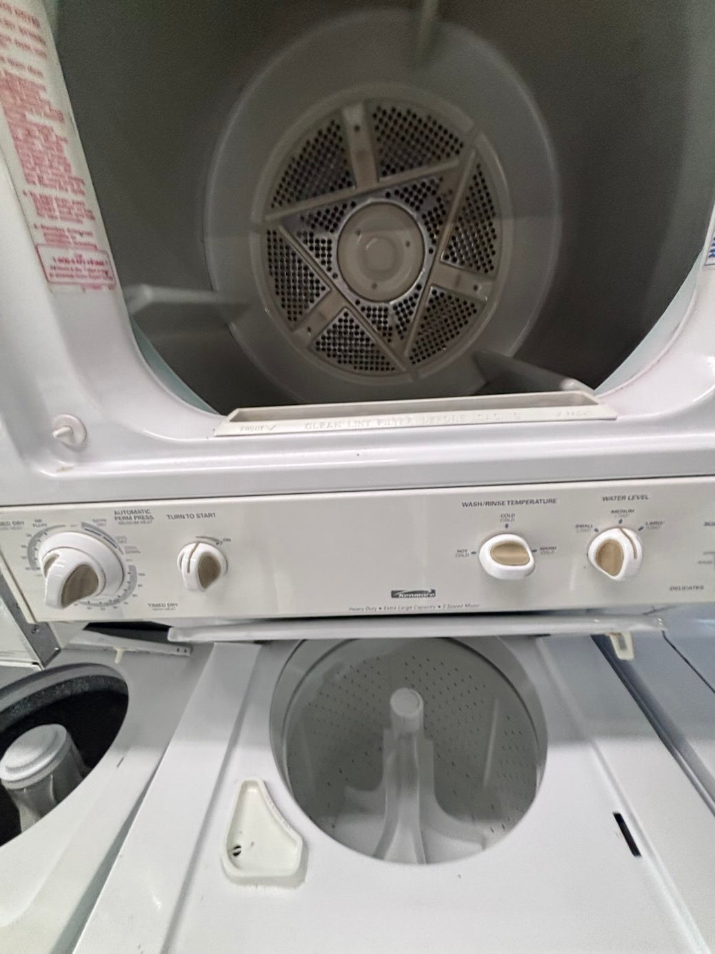}Kenmore used-  refurbished stacked laundry center Electric 220v washer & dryer unit in white 27" #LC27K12B