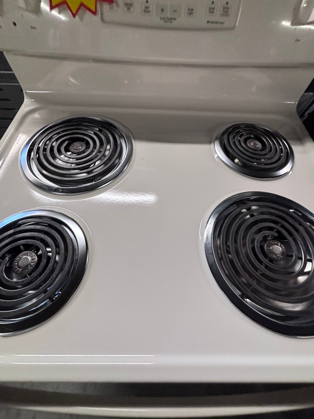>*GE off white electric coil top range coil 220v bake /Broil 4 burner used-Refurbished  great condition 30" #EGEF95B