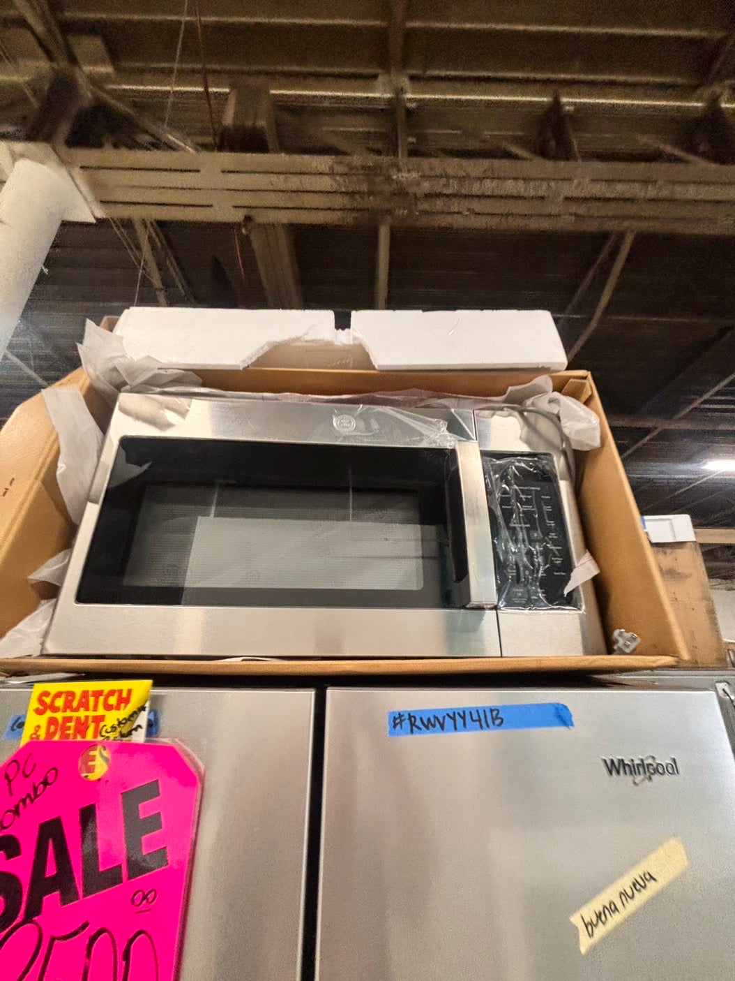 >Special 🎈4pc. Mix & match  Combo new open box costumer return -counter depth french door refrigerator whirlpool 36” w/ice maker inside gas range whirlpool five burners ,new open box over the range microwave GE & new open box dishwasher beko #RFWQ63PC