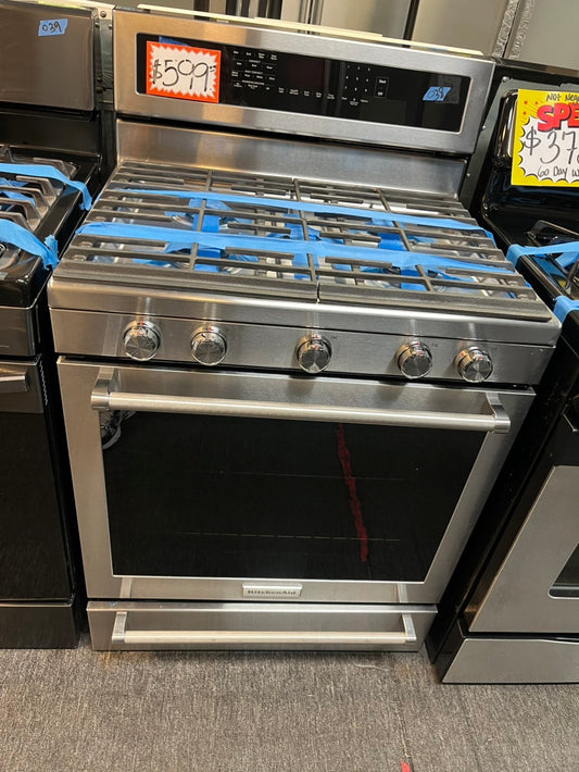 Refurbished KitchenAid GAS range stainless steel 5 burner convection broil Easy convection bake roast broil Steam bake Aqualift self clean 30" #GGP29L