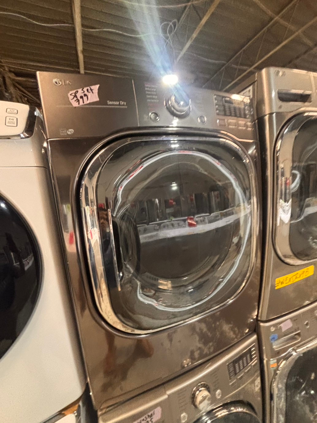 >*Used-great conditions refurbished LG steam washer 4.5cu ft & electric steam dryer 7.5 cu ft large capacity set electric 220v front load stackable or side by side - sensor dry He in silver-gray  #WXU6SET