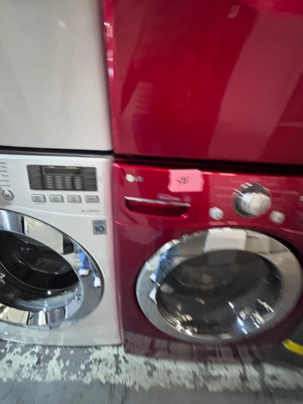 >* LG washer & dryer set electric 220v front load stackable or side by side - sensor dry in red color #LERA5SET