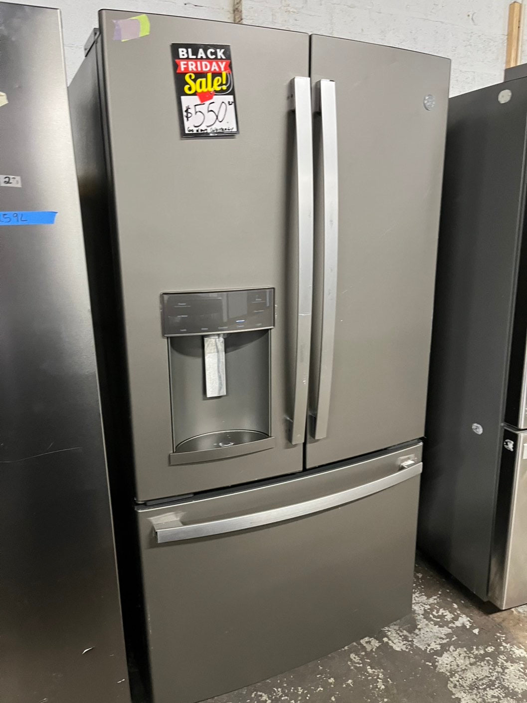 *🔥Black Friday Deal🔥Used | Refurbished GE 36” French door refrigerator slate color w/ice water dispenser 36" stock number #RFGP23PB