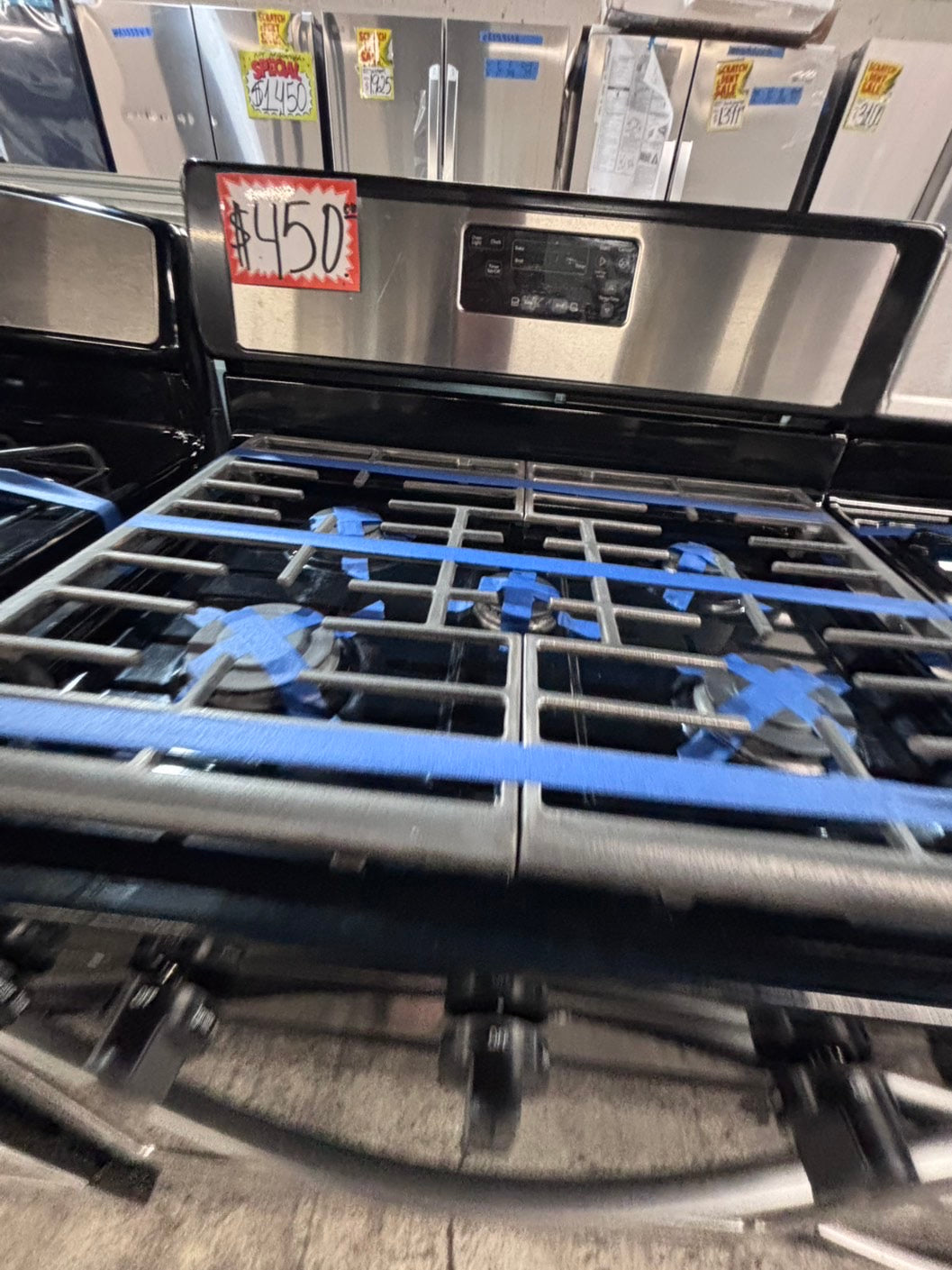 >*whirlpool Gas range 5 burner convection oven bake ,broil Hi/Lo self clean in stainless steel used-Refurbished 30” #SWW746B