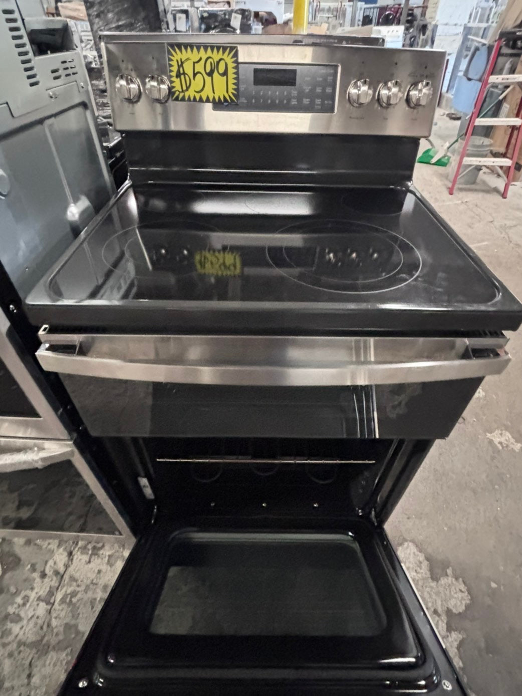 >*GE glass top double oven convection electric range 220v 5 burner stainless steel warm zone bake broil Refurbished fast boil 30" #GEGT16B