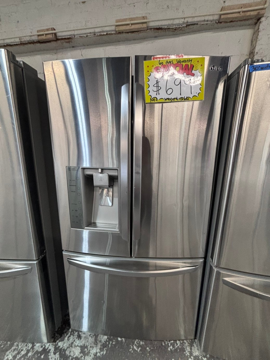 >>special price 💥LG  French door Refrigerator counter depth stainless steel w/ ice water dispenser great condition 36" used-refurbished #KVVF14B