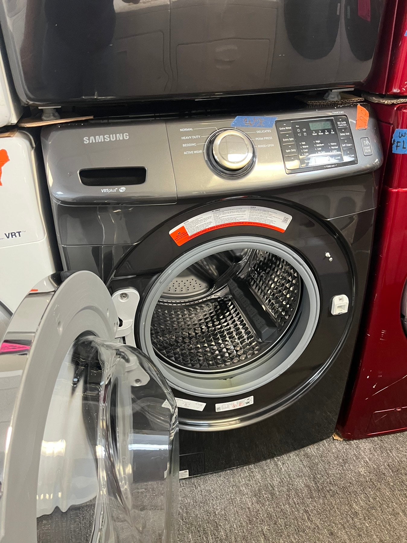 >Samsung steam ENERGY STAR washer 4.5 cu ft & dryer 7.5 cu ft set electric steam 220v front load stackable or side by side - sensor dry Black stainless steel #FWD45GL