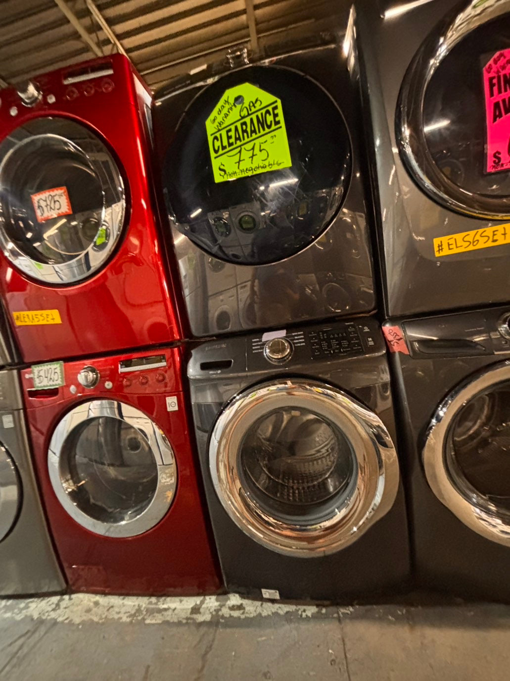 >*Mix & match Samsung dark gray  washer & gas dryer set front load stackable or side by side  27” in used Gas  -Refurbished #SGA23WBSET
