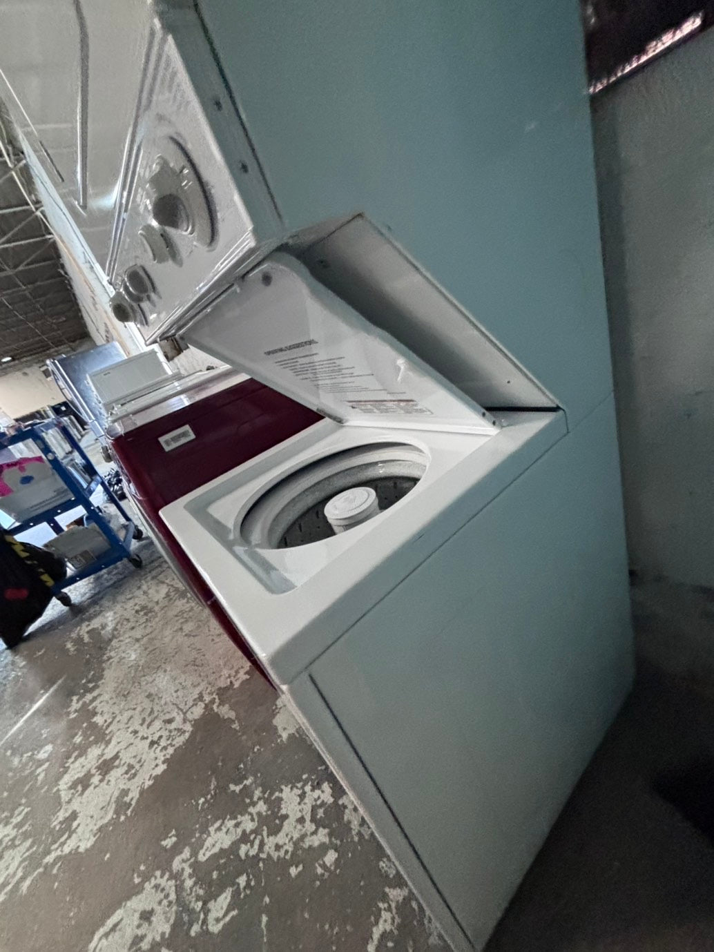 >*kenmore  stacked laundry center Electric 220v washer & dryer set used -in  white 24" #LWCY4B