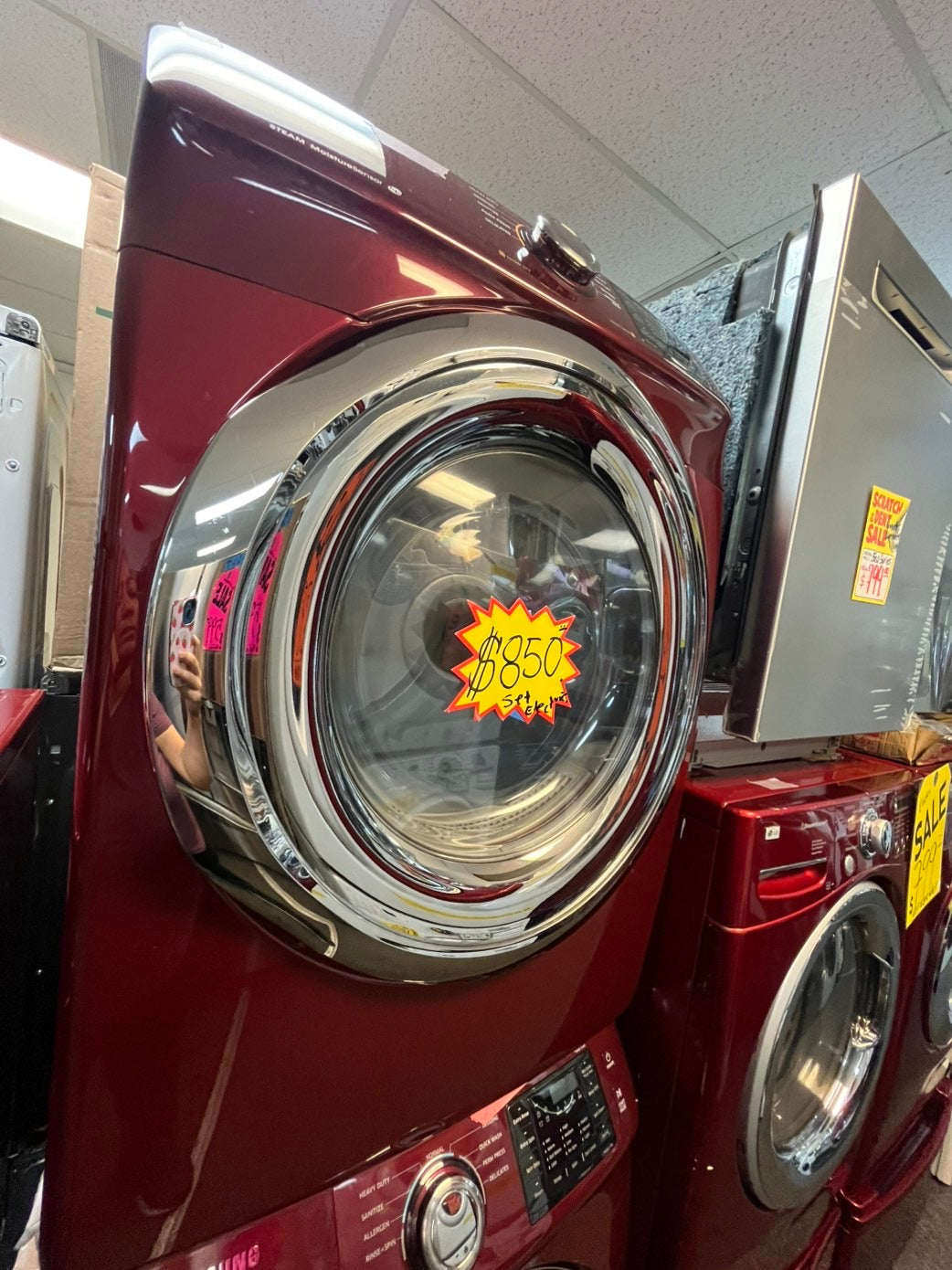 =•steam ENERGY STAR Samsung washer 4.5 cu ft & dryer 7.5 cu ft set electric steam 220v front load stackable or side by side - sensor dry ,burgundy color #BGCBAL3SET