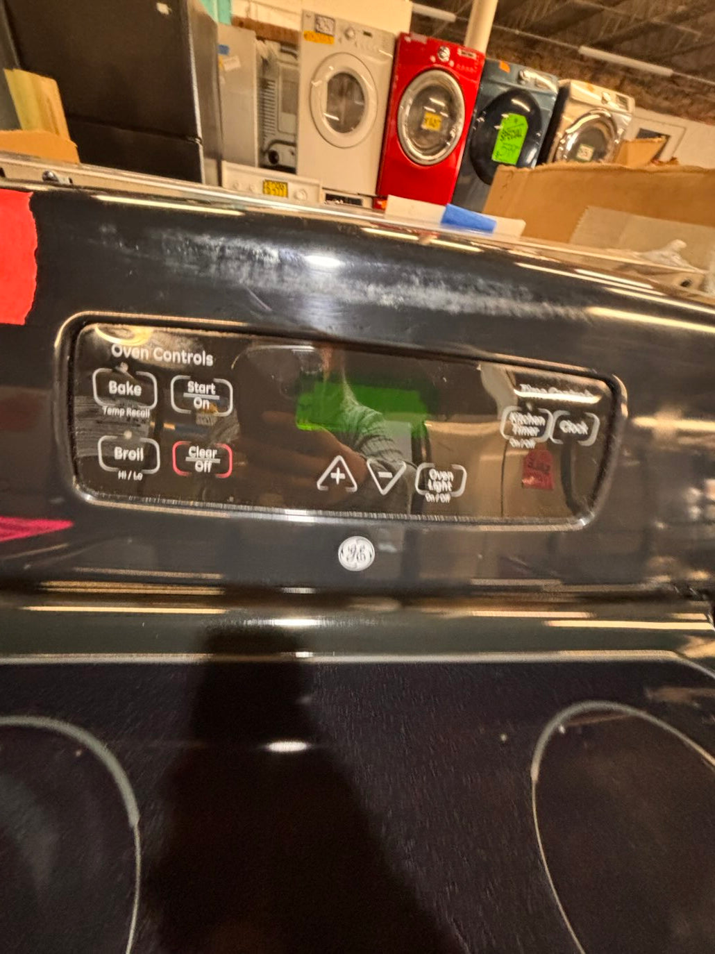 }}GE electric 220v glass top range bake Broil roast self clean oven black color ,working 💯  with warranty ! 30" used-Refurbished #GETTR71B