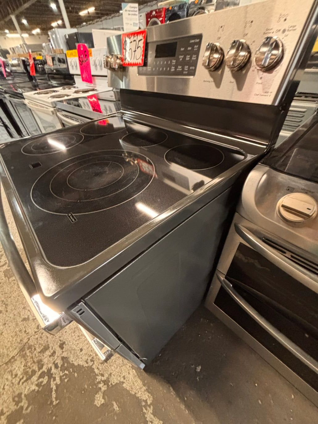 }} GE double oven Airfry convection oven electric 220v glass top range bake Broil roast self clean oven stainless steel working 💯  with warranty ! 30" used-Refurbished #GEST391B