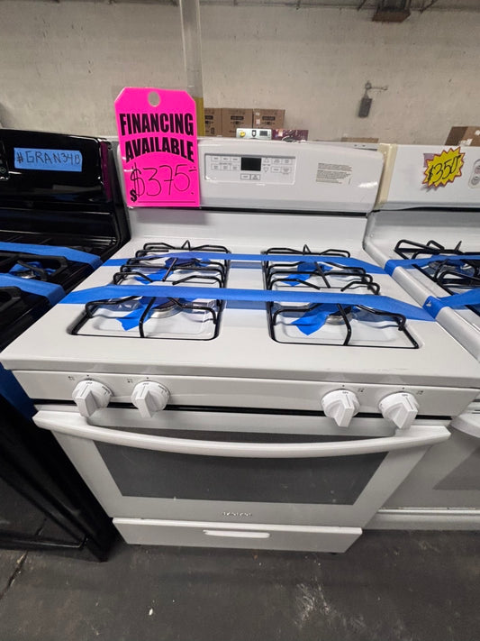 >Amana Gas range 4 burner bake broil Hi/Lo self clean in white used-Refurbished 30” #GER577L