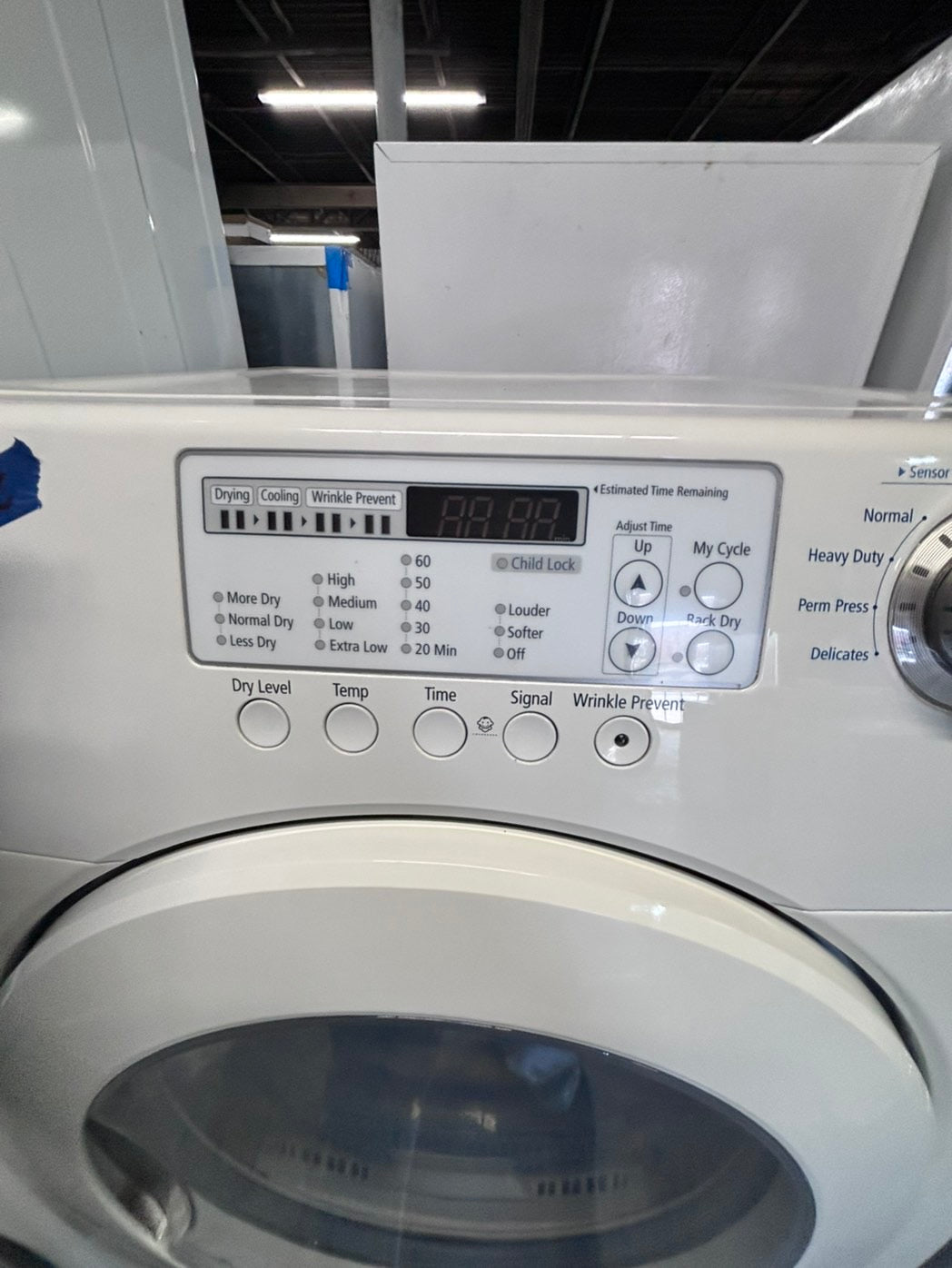 >-*July 4th sale 🇺🇸 Samsung   Dryer electric 220v in front load w/pedestal extra storage large capacity 27" used-refurbished #ESSGE6XB