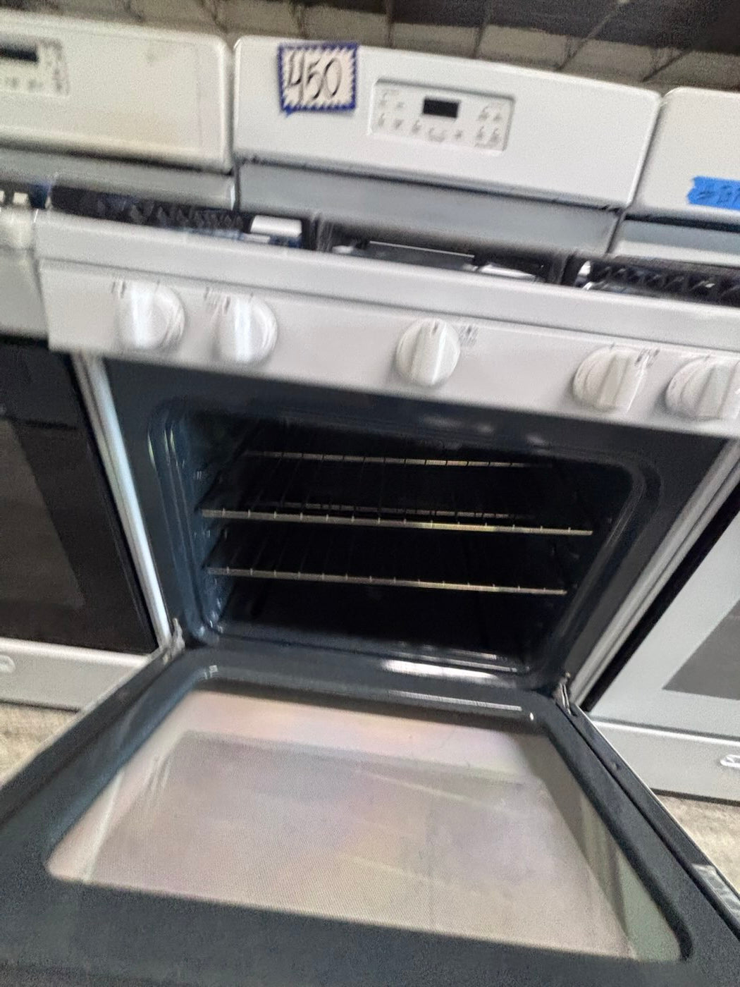 }GE Gas range five burner bake broil Hi/Lo self clean in white working 💯 with warranty ,used-Refurbished 30” #GGH4D7B