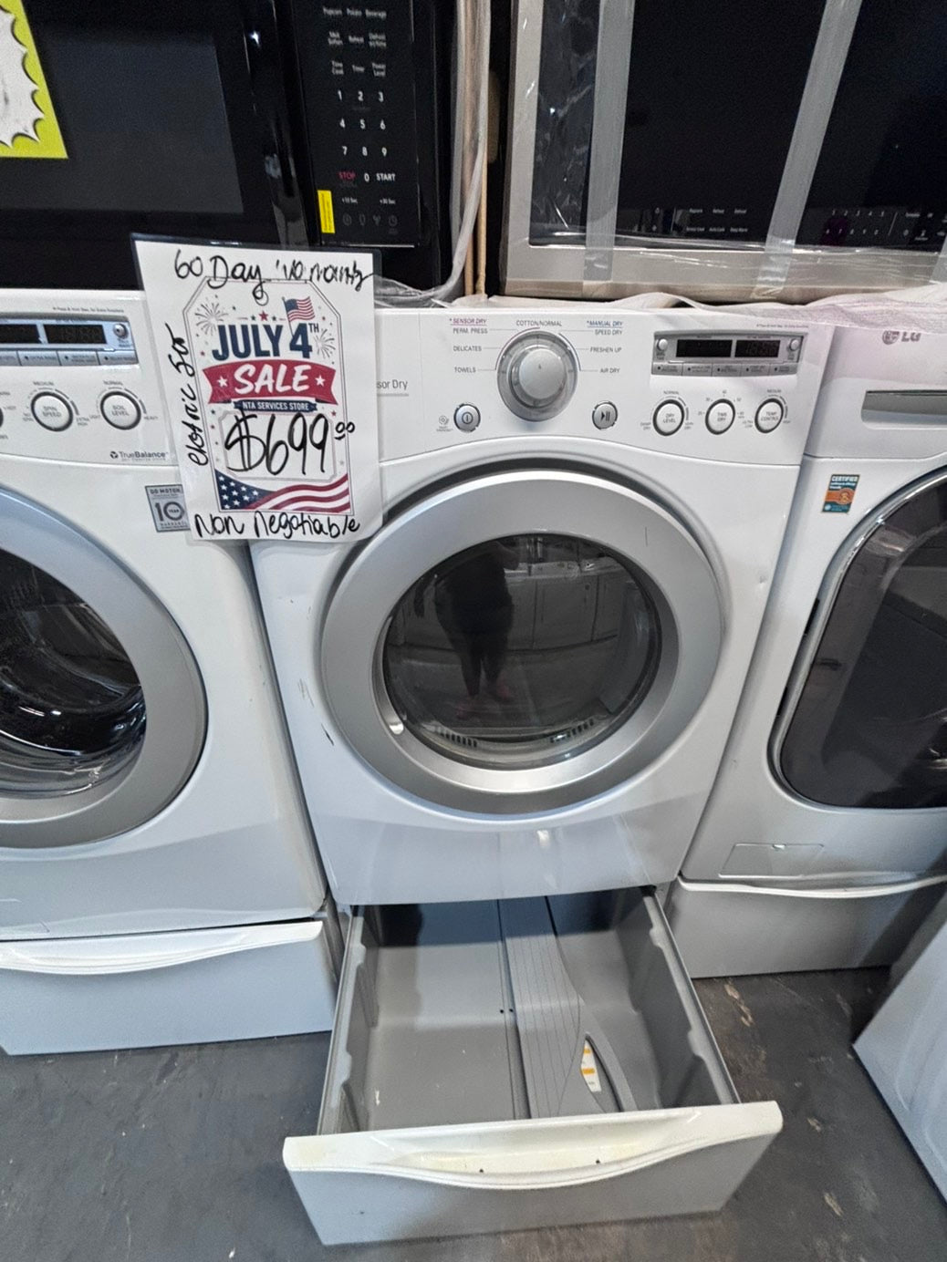 >*used- refurbished LG front load washer & dryer set  electric 220v large  capacity with pedestals in red color 27” #SFL55V7B