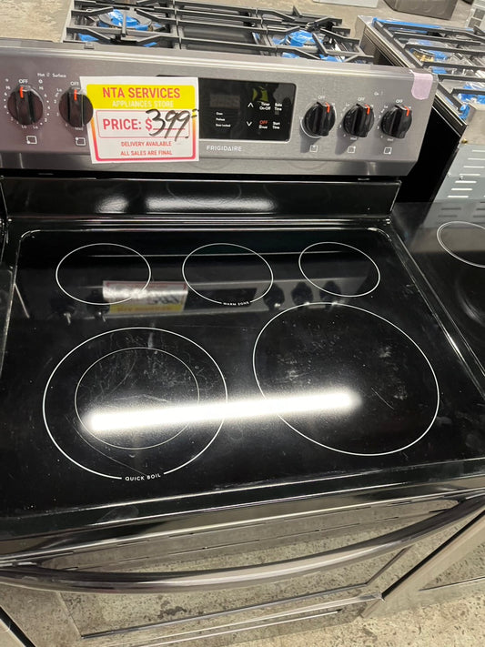 =🥳Frigidaire glass top electric 220v glass top range 5 burner Refurbished bake Broil self clean black stainless steel 30" #ERFG45B