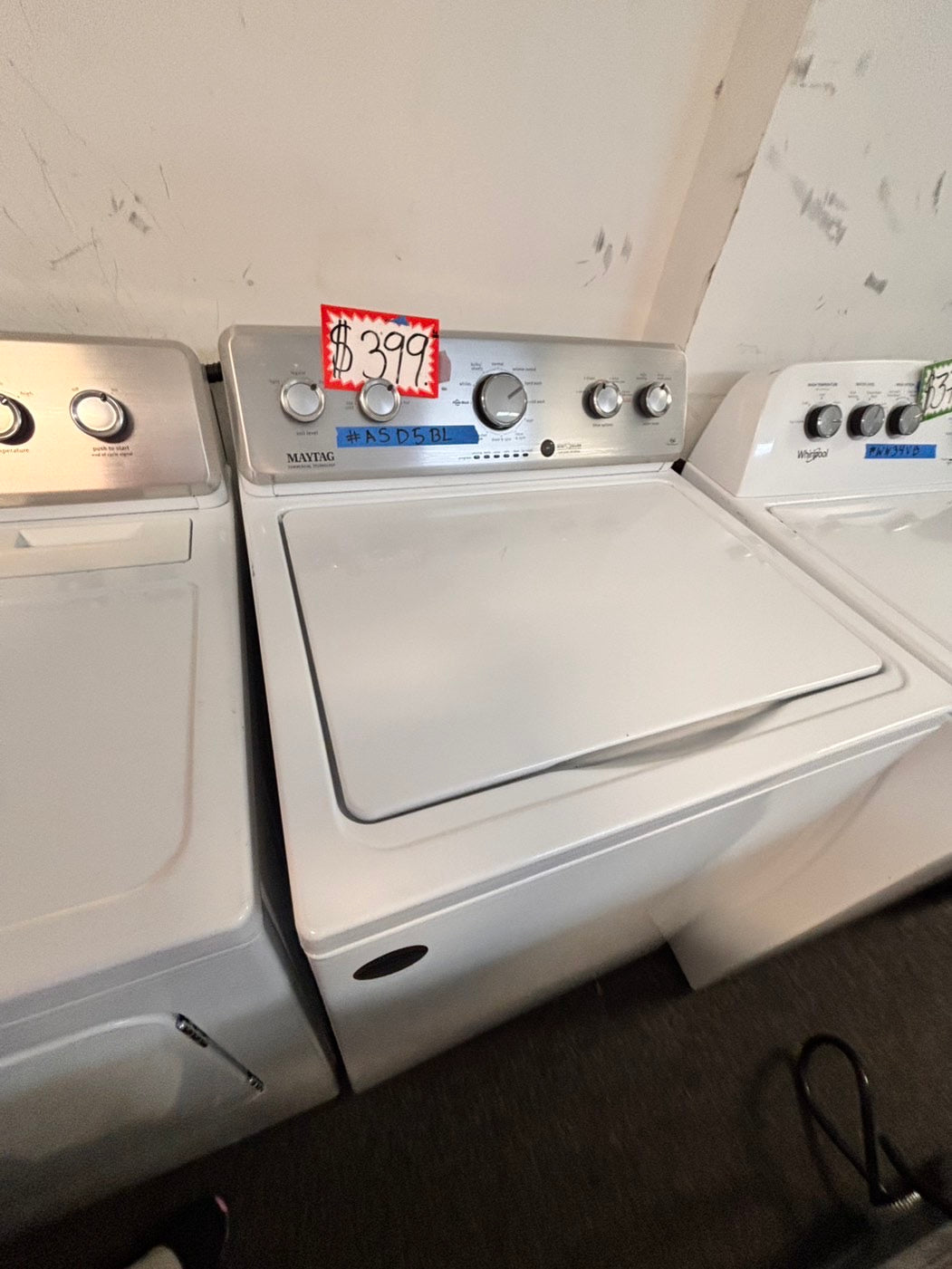 >maytag top load dryer side by side electric 220v large capacity & top load washing machine stainless steel drum with agitator used-Refurbished
#ASD5BLSET