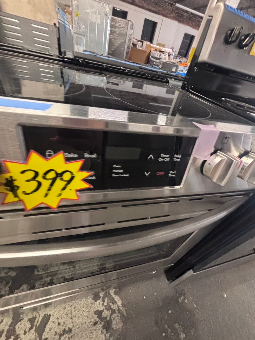 >Frigidaire slide in Glass top electric 220v range 5 burner warm zone bake broil self clean in stainless steel 30" used-Refurbished #ERSR27B