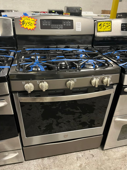 - GE Adora range 5 burner convection roast bake broil hi/lo steam clean slate used refurbished 30" #GR901KB