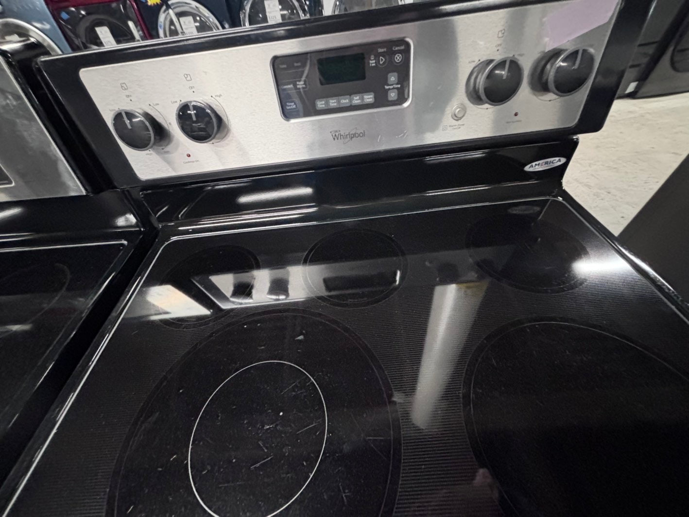 >special ⭐️Whirlpool stainless steel electric Glass top electric range glass top  220v 5 burner used-Refurbished in bake Broil self clean 30" #ERW4XB