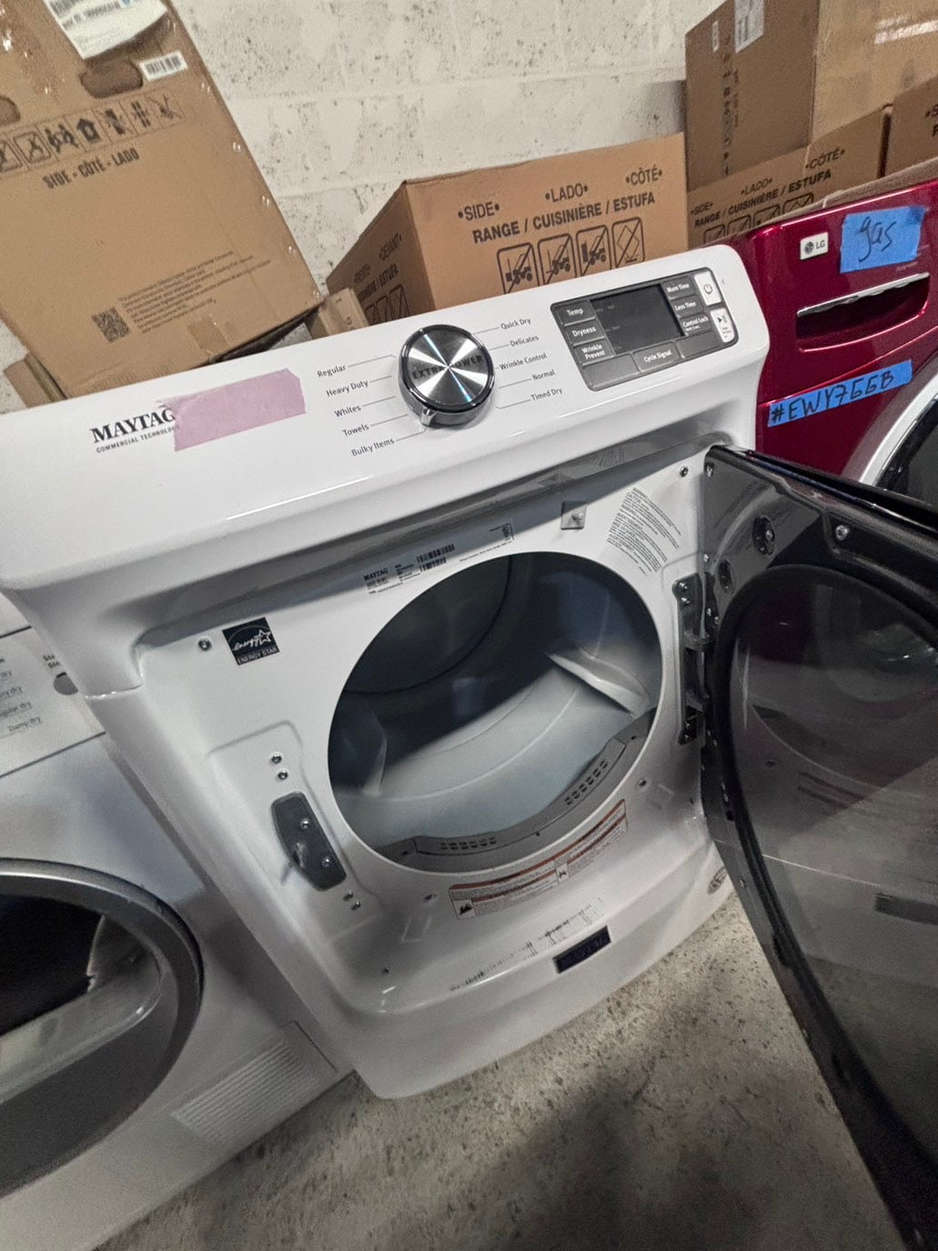 >*maytag sensor Dry front load stackable electric 220v dryer in white  color used-refurbished 27" #DMEY19B