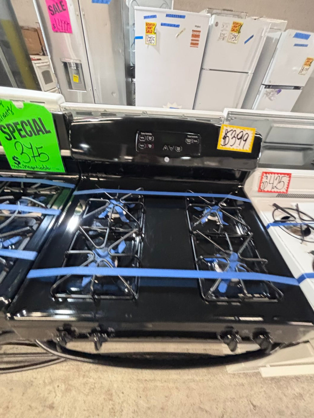 } GE black Gas range 4 burner bake broil self clean working 💯  with warranty ,used-Refurbished 30” #GGB616B