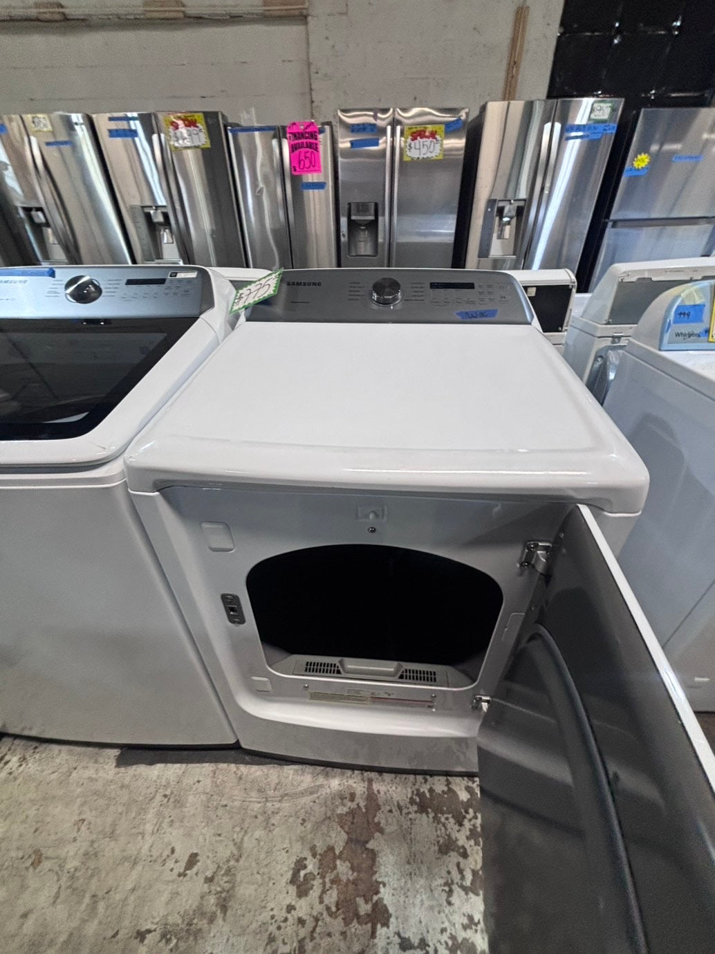 >*samsung white  top top load washer large capacity & dryer set electric 220v side x side top load stainless steel drum white color used-refurbished #W5CB3YB
