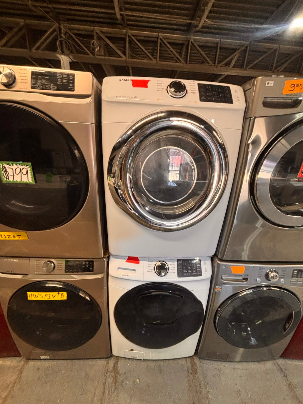 }}clearance 🔥🔥Samsung steam washer 4.5 cu ft & dryer 7.5 cu ft set electric steam 220v front load stackable or side by side - sensor dry white color   #WSH11SET