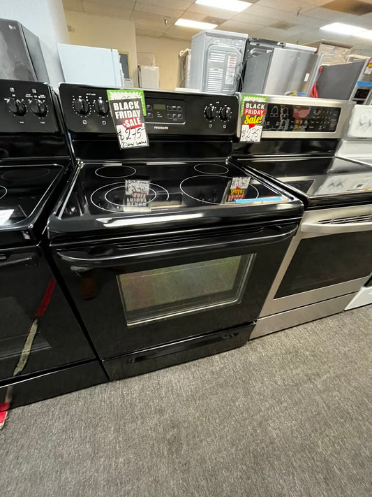 - Frigidaire glass top electric range 220v 4 burner black broil bake self clean Refurbished 30" #BER453LL