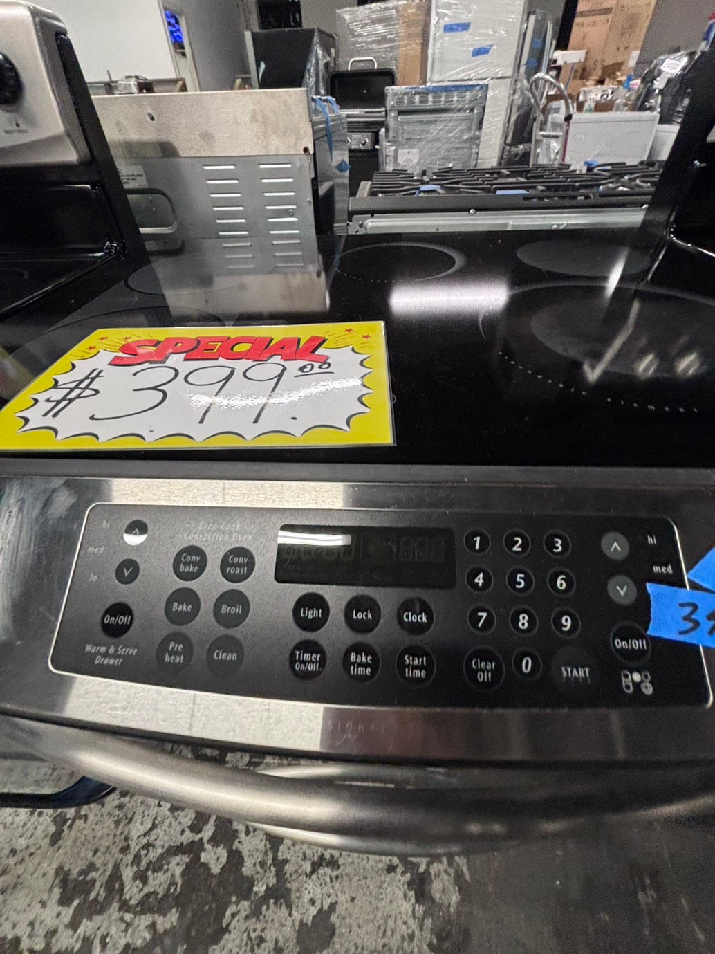 >*sale🔥Frigidaire slide in Glass top electric 220v range 5 burner warm zone bake broil self clean in stainless steel 30" used-Refurbished #ETT27B