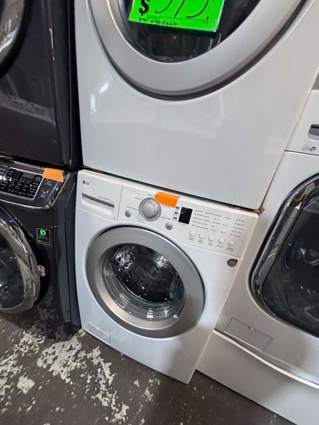 >*special 🔥LG GAS  washer large capacity& dryer steam set front load stackable or side by side white  27” in used-Refurbished #SFL3B6ET