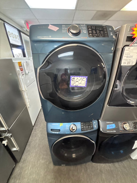 >Samsung washer 4.5 cu ft & dryer 7.5 cu ft set electric 220v front load stackable or side by side - sensor dry He in sky blue color  #WDS411L