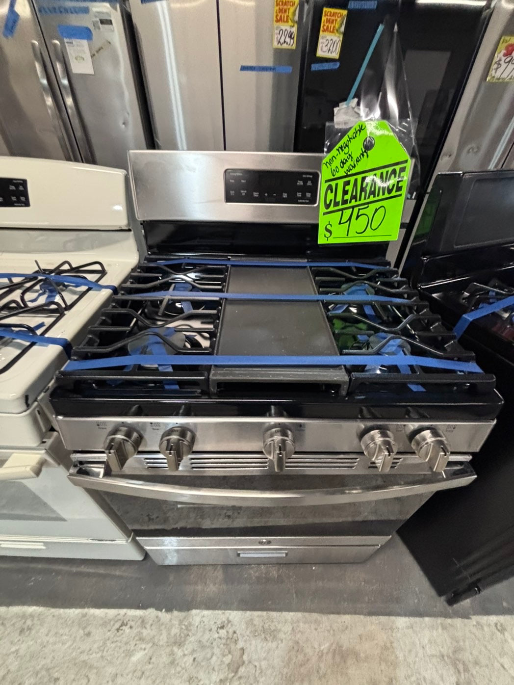 >*Sale🔥GE Gas range 5 burner convection oven bake ,broil Hi/Lo self clean in stainless steel used-Refurbished 30” #GSG786B