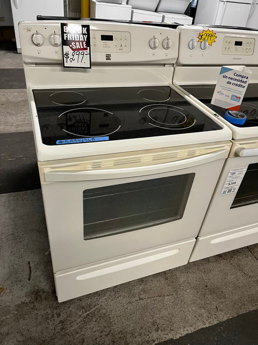 • 🎉 BLACK FRIDAY ⚡️ Kenmore glass top electric range 220v 4 burner Refurbished in off white  bake Broil self clean  30" #ER9413LB