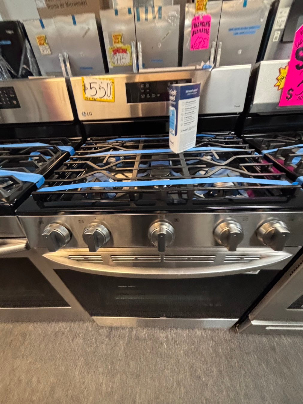 >LG Gas range 5 burner convection oven bake ,broil Hi/Lo self clean in stainless steel used-Refurbished 30” #SG7ZYYL