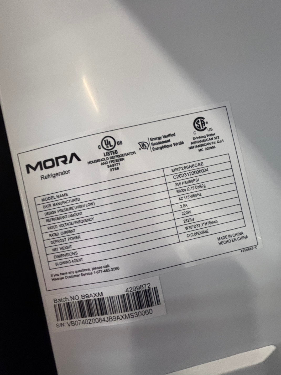 >Mora 26 cu.ft. Standard Depth French Door Refrigerator new open box 📦 costumer return #RMDA31B