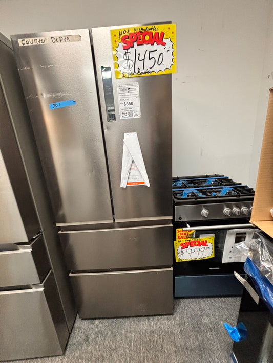 >Open Box 📦 Scratch & Dent 2pc. Combo stove 24” Bloomberg & fridge Haier four door refrigerator stainless steel counter depth 28" no ice maker #RF492KB2PC.