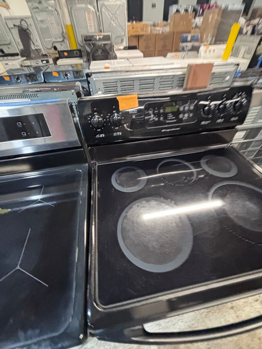 }sale🎈Frigidaire black electric 220v glass top range 5 burners bake Broil roast self clean black color 30" used-Refurbished working 💯with warranty  #BEGE42B