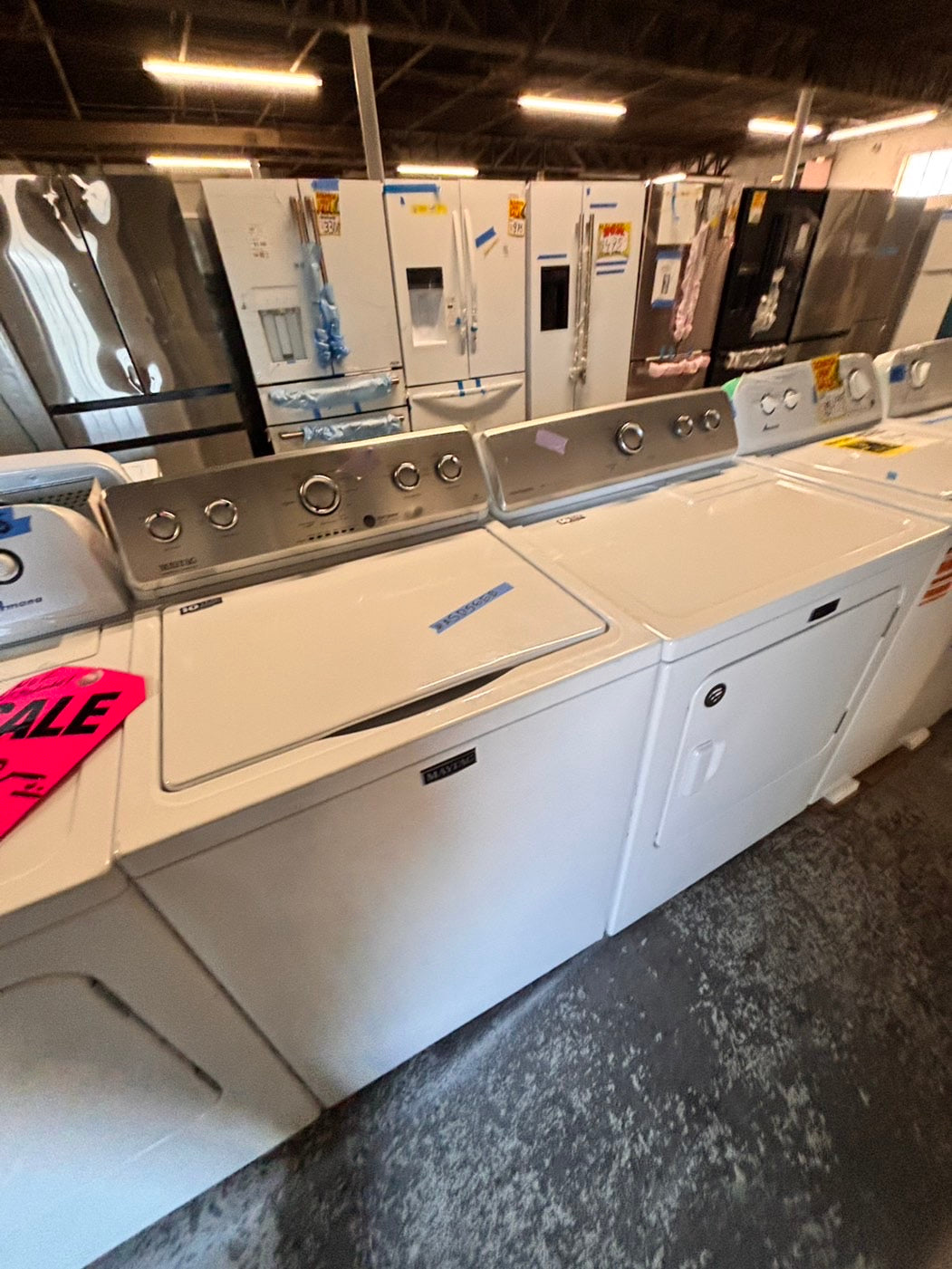 >maytag top load dryer side by side electric 220v large capacity & top load washing machine stainless steel drum with agitator used-Refurbished
#ASD56GBSET