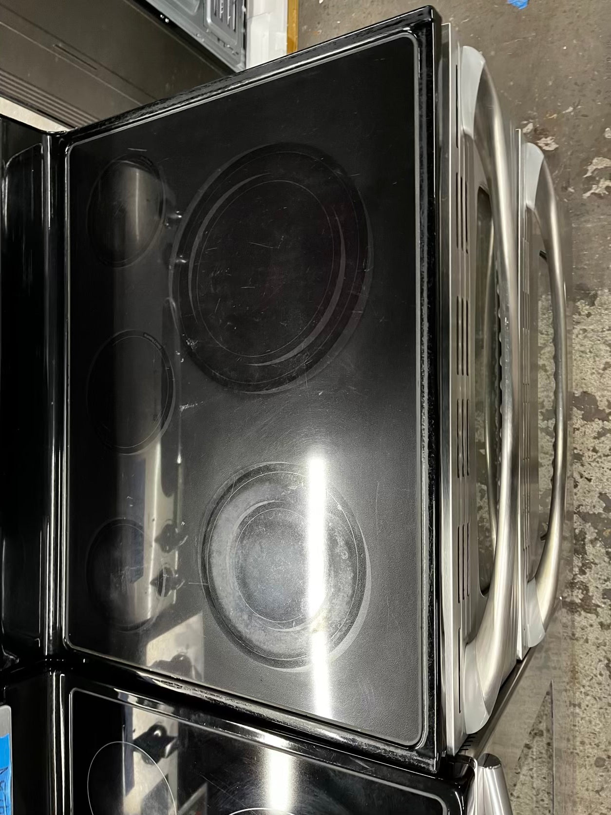 Maytag electric 220v glass top double oven range 5 burner Refurbished convection bake Broil self clean stainless steel 30" #ER93253B