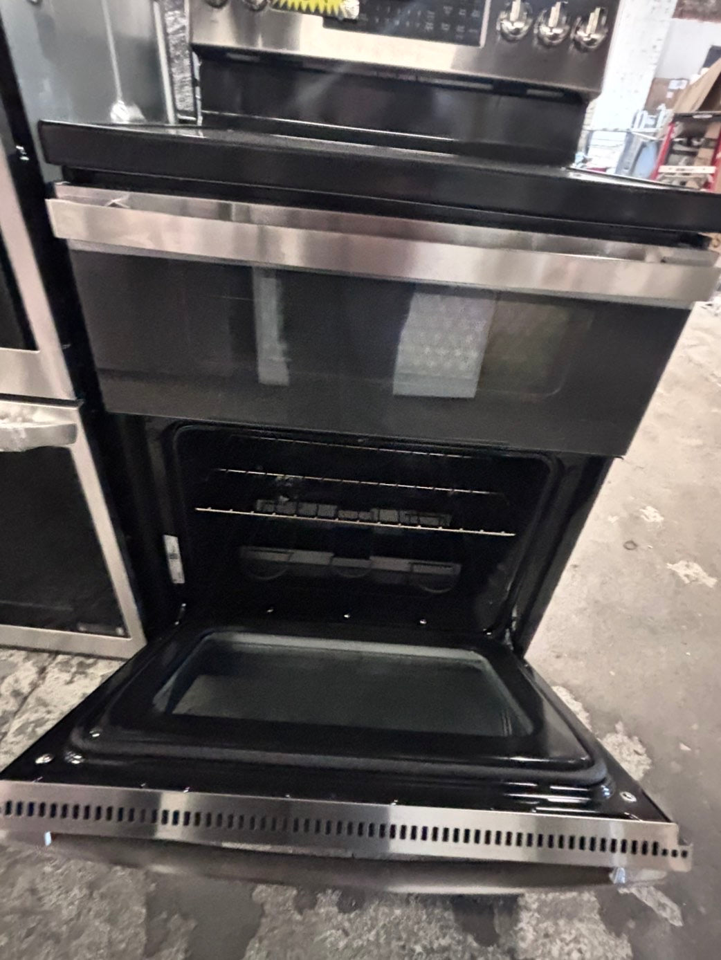 >*GE glass top double oven convection electric range 220v 5 burner stainless steel warm zone bake broil Refurbished fast boil 30" #GEGT16B
