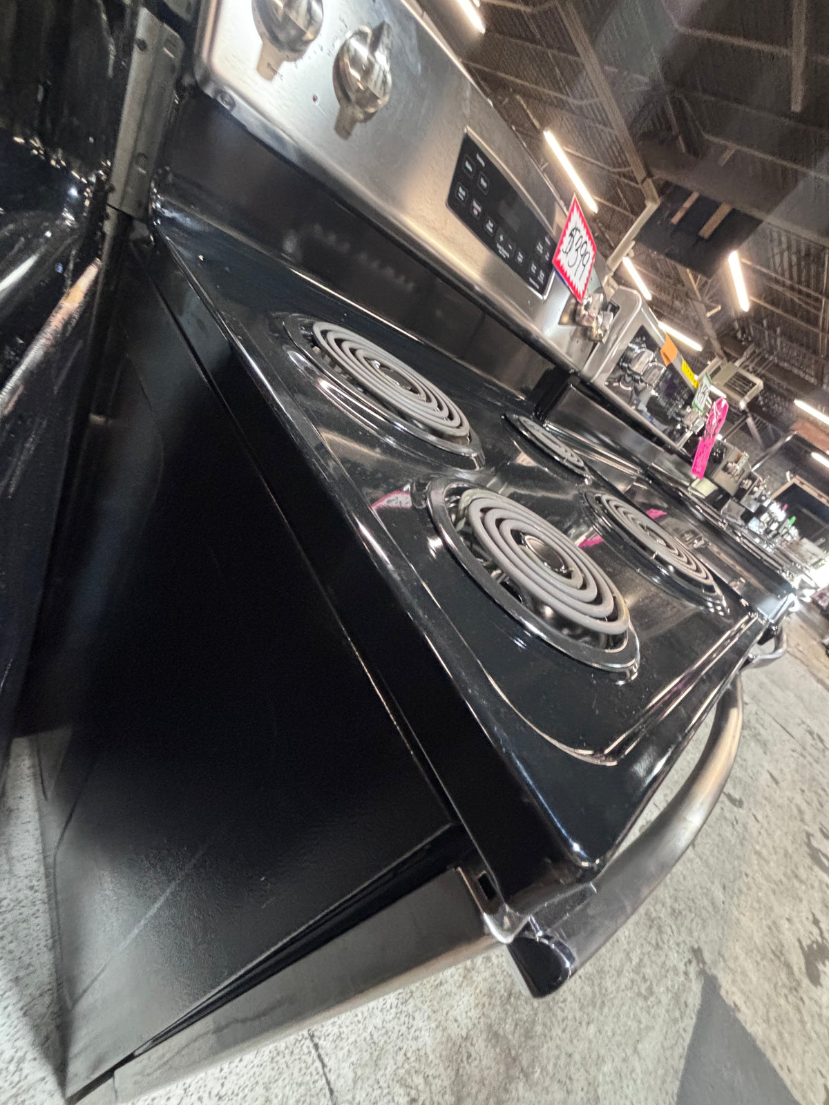 }GE black & silver electric coil top range coil 220v bake /Broil 4 burner used-Refurbished  great condition 30" #GASGE4B