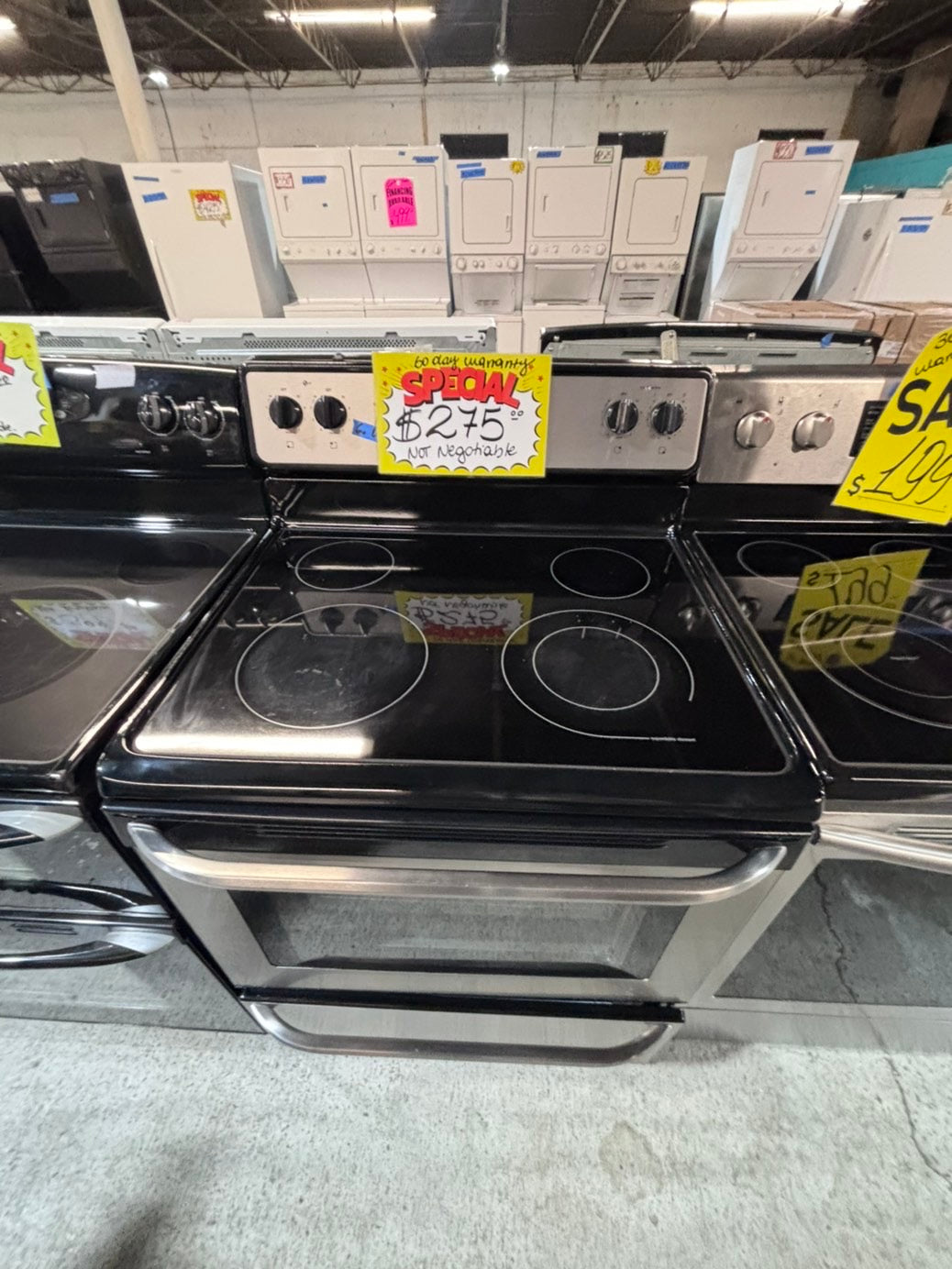 >> special 🎈Frigidaire Glass Top electric stove  double oven bake broil 4 burner Self clean 30” stainless steel used-Refurbished #FGEE2AB