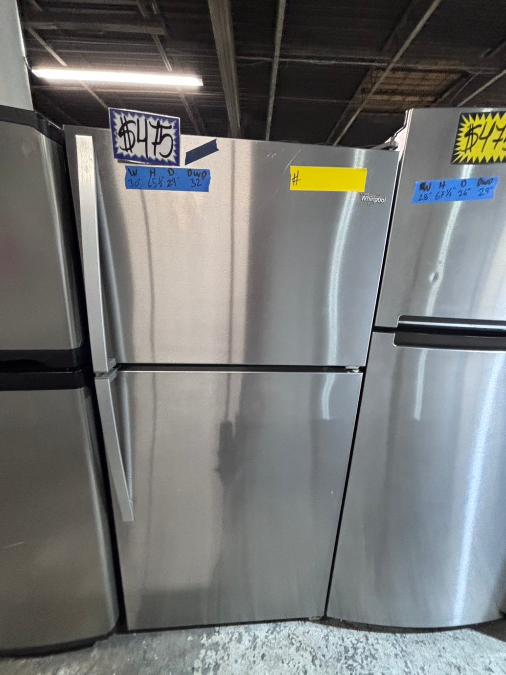>*Whirlpool top freezer refrigerator stainless steel used-refurbished 30" #RFC769B
