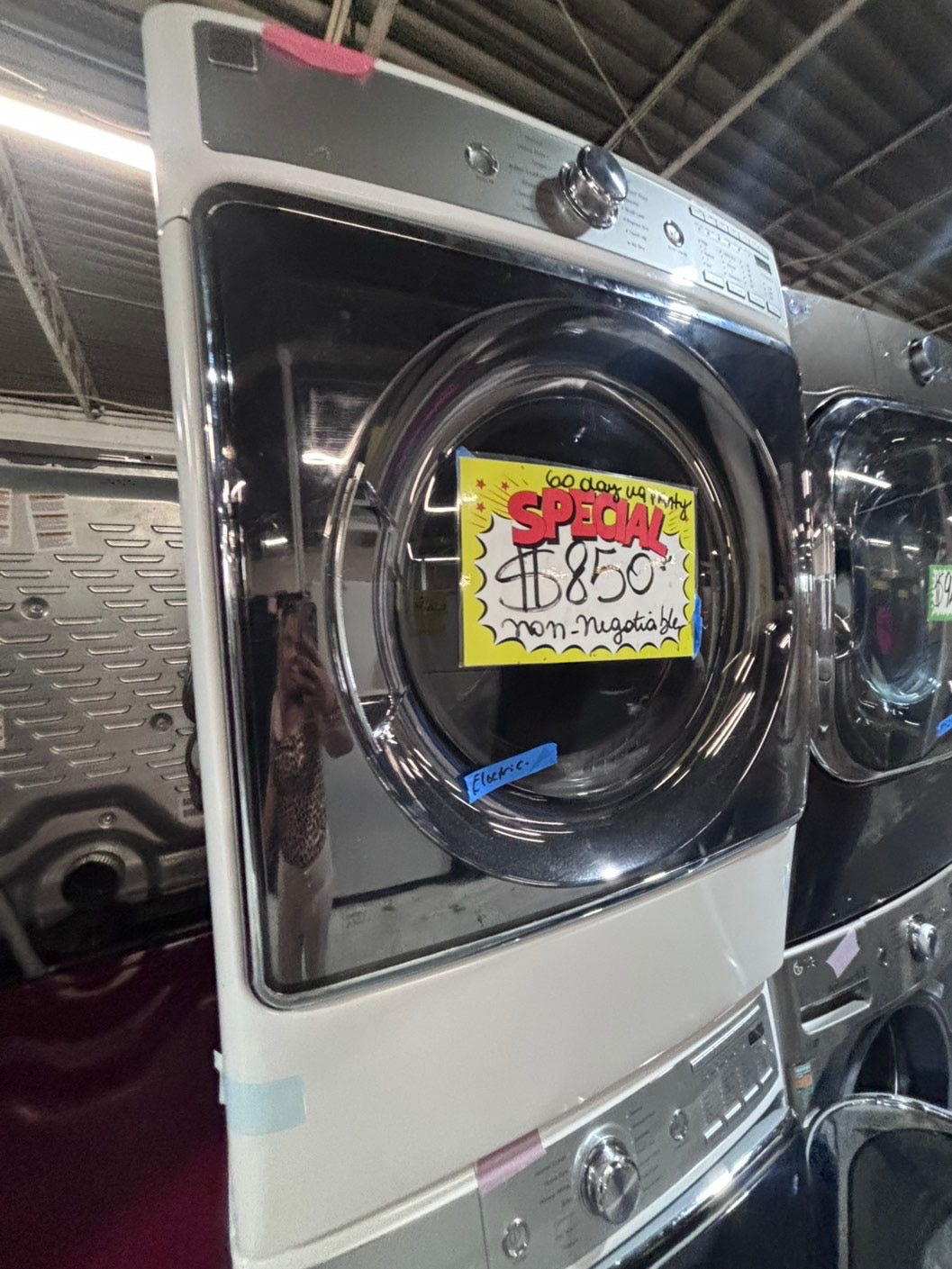 >*special🔥used great condition 29”refurbished kenmore washer & dryer set white color ,electric front load jumbo size stackable or side by side stainless steel drum 29" #WKM5S9B